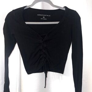Aeropostale Women's Black Ruched Long Sleeve Tee